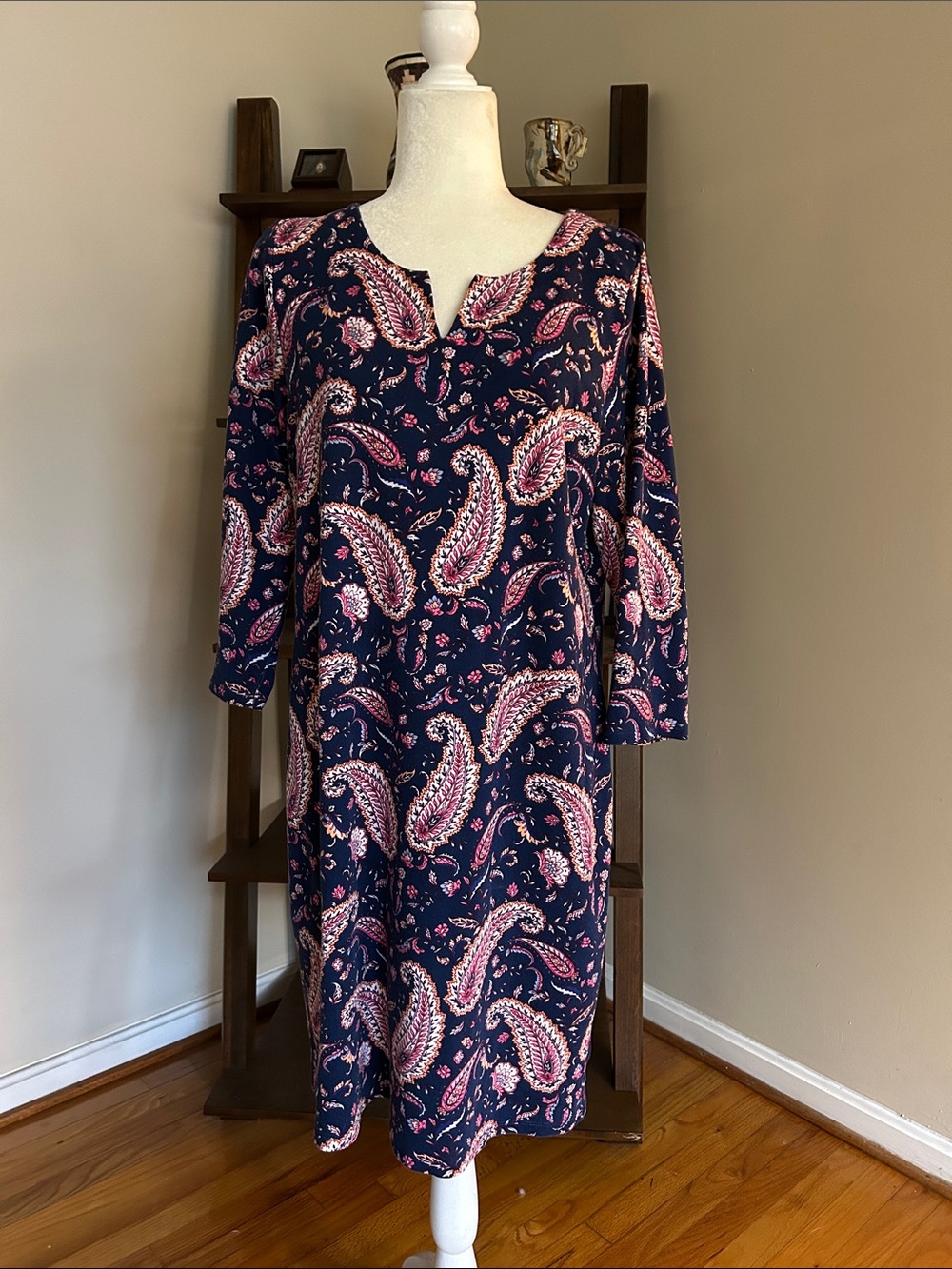 Talbots Navy Midi Dress with Pink Paisley
